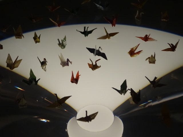 A few of Sadako's original origami cranes, preserved in the museum